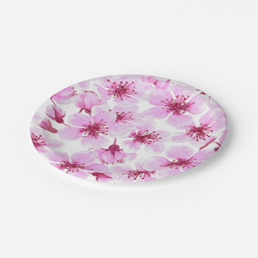 さくらんぼの花水色 ペーパープレート (アングル)