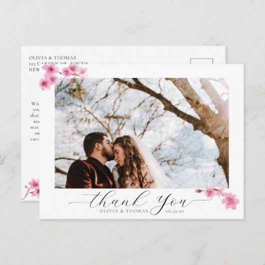 さくらんぼの花結婚書写真ありがとう ポストカード (正面/裏面)