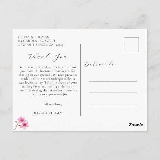 さくらんぼの花結婚書写真ありがとう ポストカード (裏面)