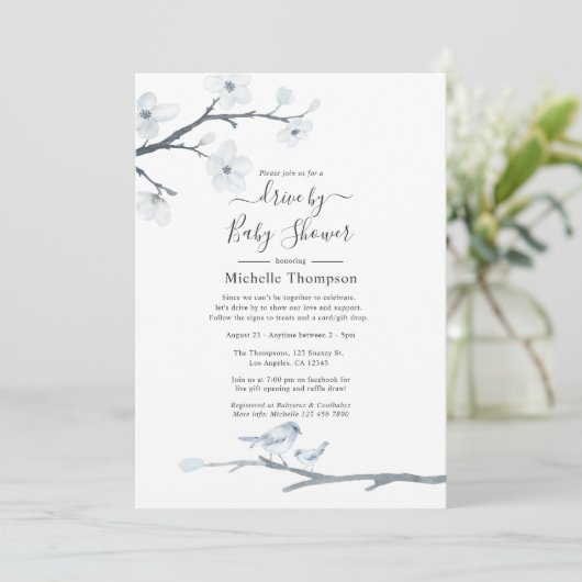 さくらんぼの花鳥のフローラは赤ちゃんシャワーでドライブ 招待状 (スタンド正面)