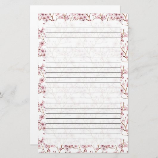 さくらんぼの花、ひな形のサイズ： 5.5インチx 8.5インチ 便箋 (正面/裏面)