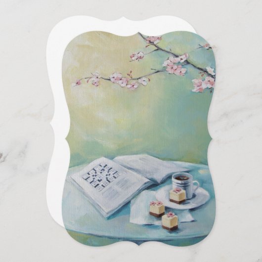 さくらんぼの花、コーヒー、クロスワード空白の招待状 招待状 (正面/裏面)