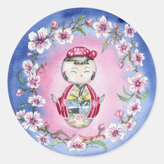 「さくらんぼの花」スタンプ ラウンドシール (正面)