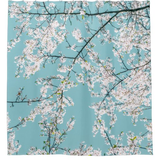 さくらんぼの花：ターコイズフローラの傾向 シャワーカーテン (正面)
