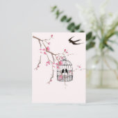 さくらんぼの花,ツバメ – 結婚の花,招待状, ユニーク ポストカード (スタンド正面)