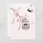 さくらんぼの花,ツバメ – 結婚の花,招待状, ユニーク ポストカード (正面/裏面)