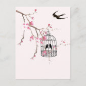 さくらんぼの花，ツバメ – 結婚の花，招待状, ユニーク ポストカード (正面)