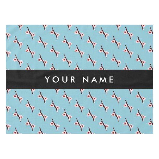 さくらんぼの花、ピンクの桜、あなたの名前 テーブルクロス (正面(横))