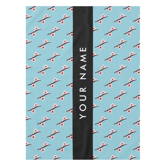 さくらんぼの花、ピンクの桜、あなたの名前 テーブルクロス (正面)