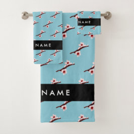 さくらんぼの花、ピンクの桜、あなたの名前 バスタオルセット