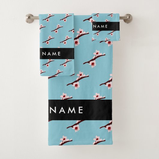 さくらんぼの花、ピンクの桜、あなたの名前 バスタオルセット (インサイチュ)
