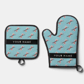 さくらんぼの花、ピンクの桜、あなたの名前 鍋つかみ&鍋敷きセット (正面)