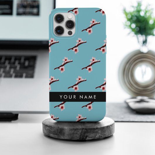 さくらんぼの花、ピンクの桜、あなたの名前 iPhoneケース