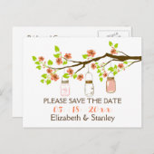 さくらんぼの花、メイスンジャーズの結婚式の日付を保存 案内ポストカード (正面/裏面)