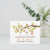 さくらんぼの花、メイスンジャーズの結婚式の日付を保存 案内ポストカード (スタンド正面)