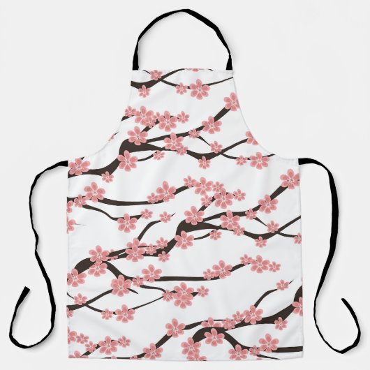 さくらんぼの花：ヴィンテージ白シームレス。 エプロン (正面)