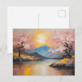 さくらんぼの花、山の景色の上の夕日 ポストカード (正面/裏面)