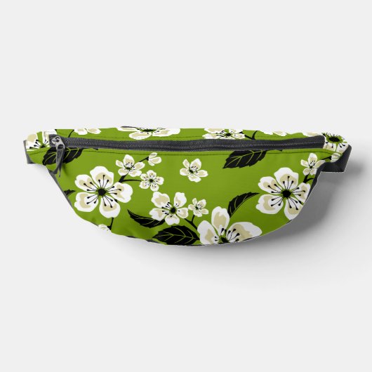 さくらんぼの花 – 抹茶グリーンの桜模様 ファニーパック (レイダウン)