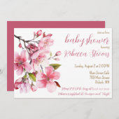 さくらんぼの花、春、夏の赤ちゃんシャワー 招待状 (正面/裏面)