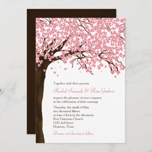 さくらんぼの花/桜の水の色結婚の 招待状 (正面/裏面)