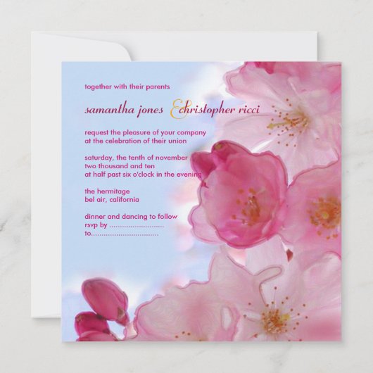 さくらんぼの花/桜結婚式招待状 招待状 (裏面)