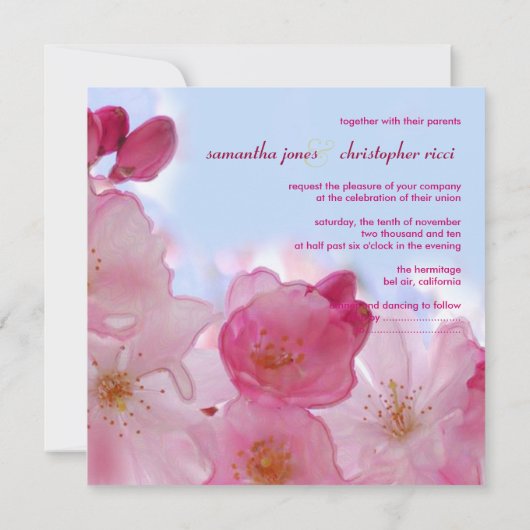 さくらんぼの花/桜結婚式招待状 招待状 (裏面)