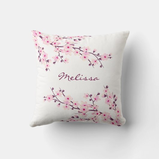 さくらんぼの花(桜)ピンクの白の名前を追加 クッション (裏面)