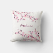 さくらんぼの花(桜)ピンクの白の名前を追加 クッション (正面)