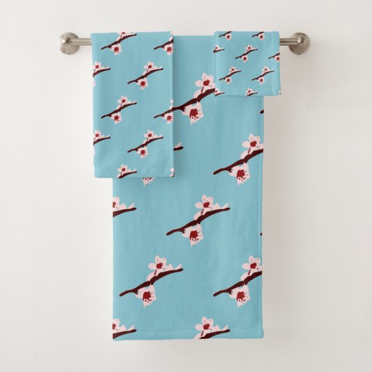さくらんぼの花、桜、ピンクの花のパターン バスタオルセット (インサイチュ)