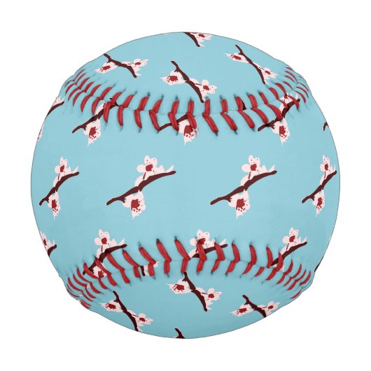 さくらんぼの花、桜、ピンクの花のパターン 野球ボール (裏面)