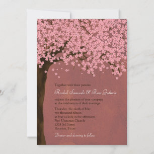 さくらんぼの花/桜（夕暮れ）水の色結婚の 招待状