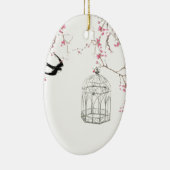 さくらんぼの花，鳥，鳥 – オリジナル, スタイリッシュ セラミックオーナメント (右)