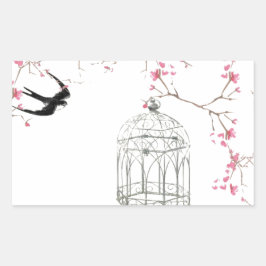 さくらんぼの花，鳥，鳥 – オリジナル, スタイリッシュ 長方形シール