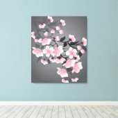 さくらんぼの花、黒い背景の桜 キャンバスプリント (インサイチュ (ウッドフロア))