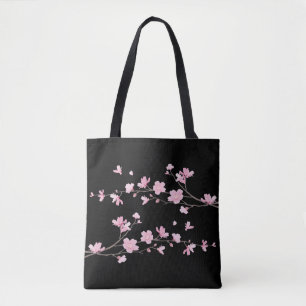 さくらんぼの花-黒 トートバッグ