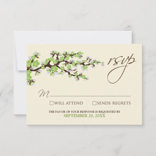 さくらんぼの花RSVPカード（緑のリンゴ） 出欠カード (正面)