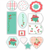 さくらんぼの茎、格子縞、点切りビニールのステッカー シール (正面)