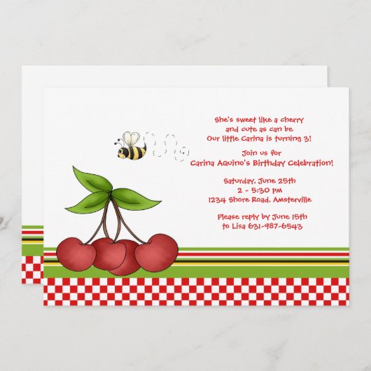 さくらんぼの菓子の招待状 招待状 (正面/裏面)