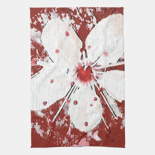 さくらんぼの詩の赤い白エレガント桜 キッチンタオル (縦)