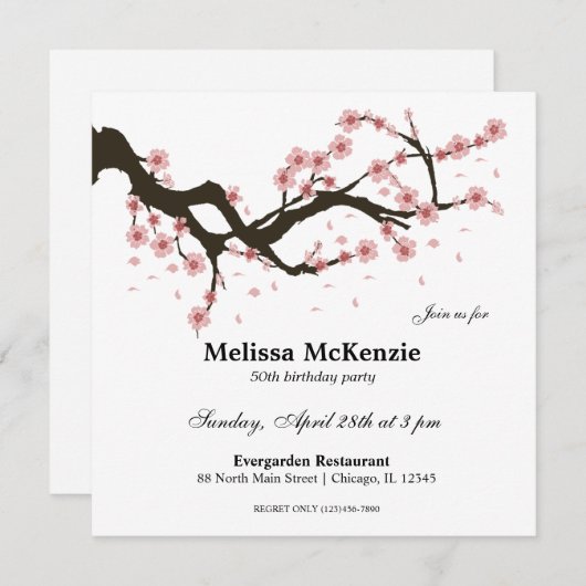 さくらんぼの誕生日パーティー 招待状 (正面/裏面)