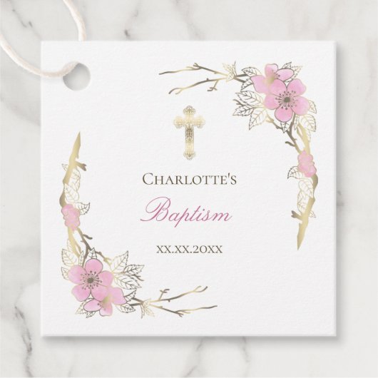 さくらんぼの赤ん坊の女の子カトリックの洗礼 フェイバータグ (正面)