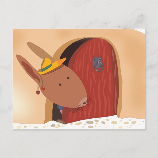 さくらんぼの郵便はがき、軽いベージュ色が付いているウサギ ポストカード (正面)