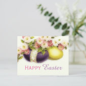 さくらんぼの開花が付いているヴィンテージのイースターエッグ シーズンポストカード (スタンド正面)