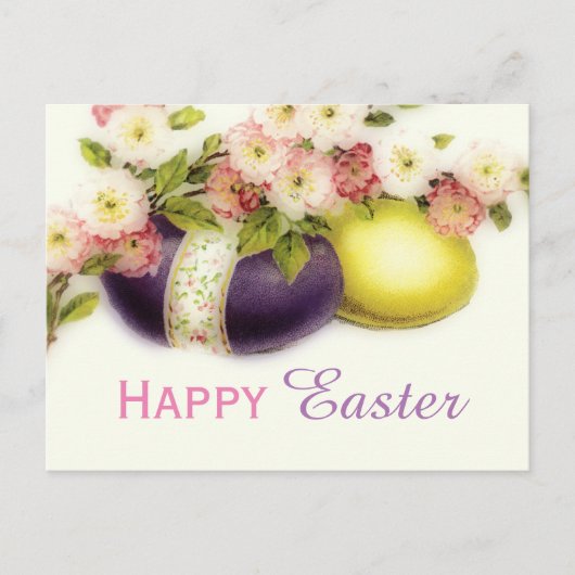 さくらんぼの開花が付いているヴィンテージのイースターエッグ シーズンポストカード (正面)