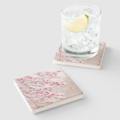 さくらんぼの雪4" x 4"石灰岩コースター ストーンコースター (横)