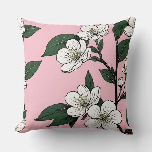 さくらんぼはっきりしたがピンクに咲く クッション (正面)