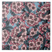 さくらんぼはピンクと青で咲く タイル (正面)