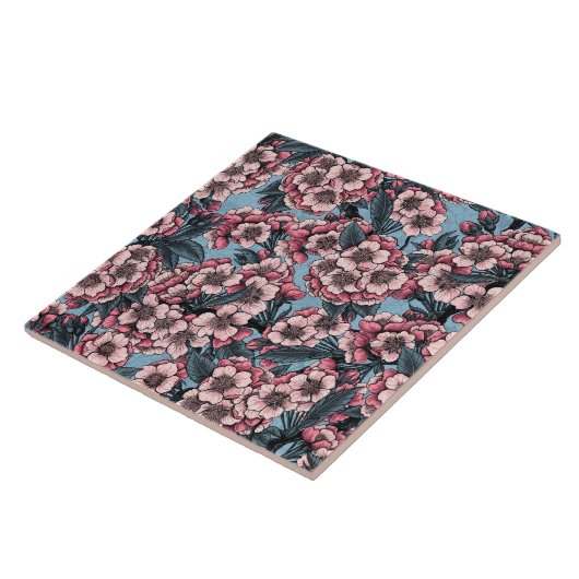 さくらんぼはピンクと青で咲く タイル (側面)