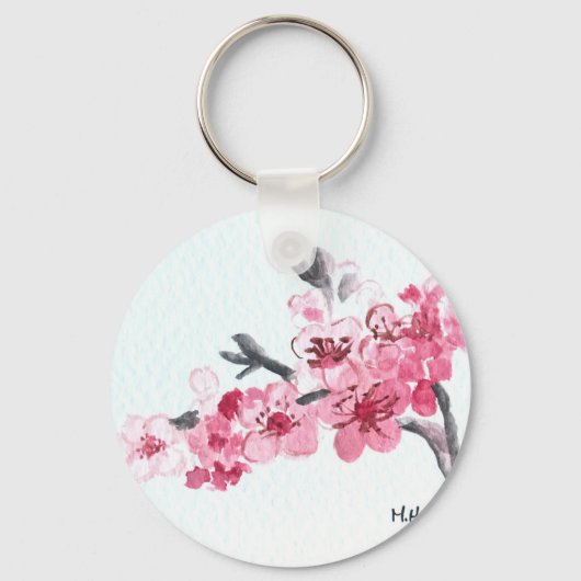 さくらんぼはピンクの花を咲かせる キーホルダー (正面)