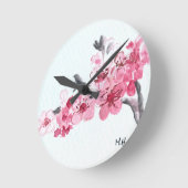 さくらんぼはピンクの花を咲かせる ラウンド壁時計 (傾斜)